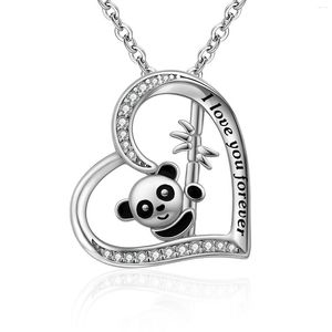 Pendants 925 Sterling Silver Cute Animal Panda Heart Necklace Mother's Day And Birthday Gift Jewelry For Women Teen Girl