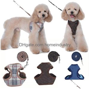 Dog Collars Leashes Harness Set Designer Pet Vest Classic Jacquard Lettering Soft Air Mesh Harnesses For Small Dogs Cat Teacup Puppi Dh7Ss