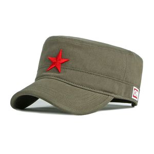 Berets Primavera Chapéu Militar Homens 3D Pentagrama Bordado Exército Pai Cap Estrela Vermelha Beisebol Plana Algodão Dailywear Viseira Ao Ar Livre Sol 230830