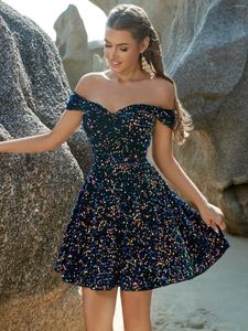 Casual Dresses Women a Line Sparky Party Dress Summer Off Shoulder Sequined Glitter Quinceanera Celebrity Födelsedag kvällsklänningar