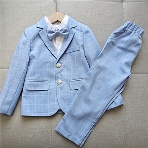 Anzüge Frühlingsblume Jungen Hochzeitskleid Kinder Party Plaid Kostüm Sets Teenager Kinder Smoking Kleidung Blazer Outfits C122 230830