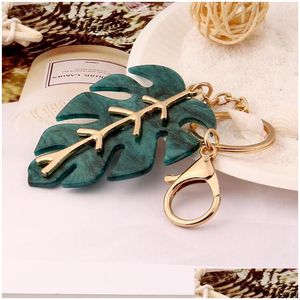 Keychains Lanyards Christmas Green Leaf Metal Keychain Beautif And Fresh Foliage Shape Key Ring Festival Gift Ladies Accessories Air Dhzd3