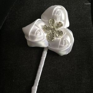 Dekorative Blumen 11 Farben Mann Corsage für Bräutigam Trauzeuge Seide Rose Hochzeit Boutonnieres Prom Zubehör Pin Brosche Dekoration