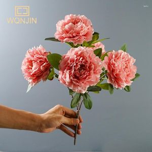Dekorativa blommor Rose Artificial 5 Heads Big Pink White Peonies Silk Flower Wedding Garden Decoration Fake Bouquet Peony