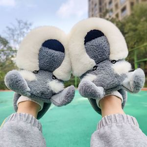 Slippare Kawaii Girl Fluffy Schnauzer 3d Animal Home Fur Loafer Unisex Mules Shoes Inhoor Family Matching 230831