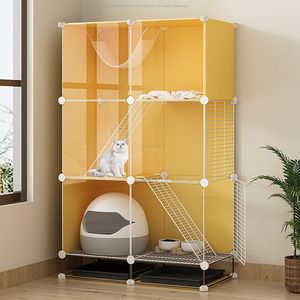 Portadores de gatos moderna gaiola transparente casa interior livre grande espaço villa com banheiro pet suprimentos para cães