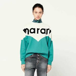 Designer Pullover Sweatshirts Isabels Marants Flocking Print Block Loose Pullover Sweatshirt Kvinnor Långärm Terry Terry Sweater Hoodie 23