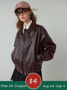 Kvinnor läder fsle pu kvinnor retro korta jackor något släpp hylsa blixtlås packet kvinnlig autmn rockar avbryta krage kontor lady coat