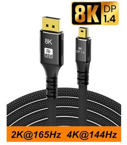 Mini dp para cabo dp 8k 60hz 4k 144hz 2k 165hz displayport macho para macho mdp porta de exibição 1.4 cabos para monitor de projetor de laptop