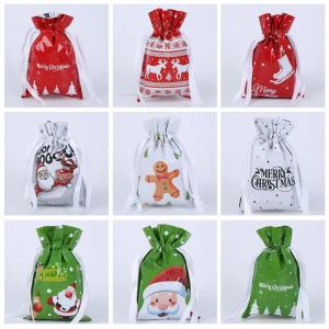 Jul Aluminium Foil Present Wrap DrawString Påsar Candy Bag Decor Gift Packing Gifts Bag Festival Party Supplies Pouch B1102