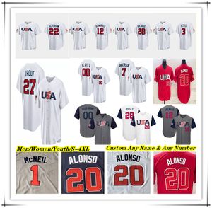 2023 USA Baseball Jersey Trea Turner Kyle Schwarber Paul Goldschmidt Mookie Betts Nolan Arenado Mike Trout Kyle Tucker Pete Alonso JT Realmuto Jeff McNeil Mullins 4X