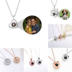 Pendant Necklaces Valentine's Day Gift Po Custom Projection Necklace Simple Heart Shaped Projection Necklace Birthday Lover Family Memory Gift 230831