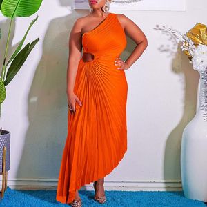 Plus Size Kleider Afrikanisches Kleid One Shoulder Hollow Out Plissee Lange Party Für Frauen Elegante Luxus Ärmellose Große Kleidung