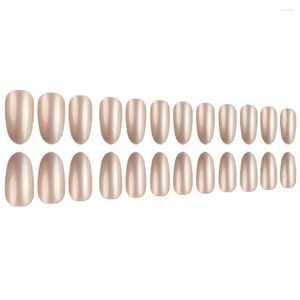 Unhas Falsas 24 pçs / caixa Pure Color Pearlescent Lustre Nail Moda Cobertura Completa Dicas de Comprimento Médio Estilo Francês Falso Menina