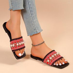 Тапочки повседневные женщины Rome String Beads Flats Flip-Flops Shoes Summer Fashion Brand Bandal