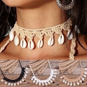 Umbigo sino botão anéis boêmio conchas colares para mulheres artesanal tecido corda corrente gargantilha colar verão praia frisado jóias presentes 230830