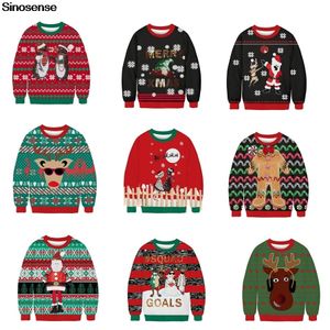 女性のセーター女性男性醜いクリスマスセーター3D面白いプリント長袖Oネッククリスマスセータージャンパートッププルオーバークリスマススウェットシャツ230831
