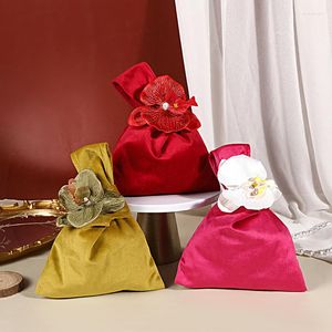 Gift Wrap Velvet Candy Bags Shower Decoration Sugar Containers Flower Candys Boxes Phalaenopsis Wrist Jewelry Wedding Party Gifts Box