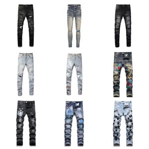 Roxo Designer Mens Jeans Mens High Street Jeans Mens Bordado Calças Mulheres Oversize Rasgado Remendo Buraco Denim Reta Moda Marca Streetwear Slim