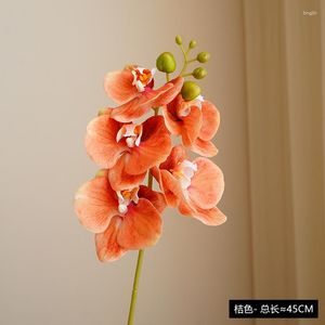 Dekorativa blommor konstgjorda gröna växter bonsai orange vit 5-blommig phalaenopsis falsk blomning persika krysantemum