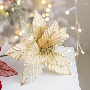 Dekorative Blumen, 25 cm, künstliche Seidenstoff-Blume, Weihnachten, goldfarbener Baumimitat, Pailletten-Flanell