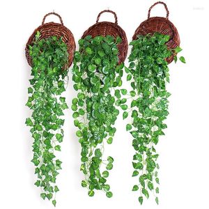 Decorative Flowers 2pc/lot Artificial Fake Hanging Vine Silk Plants Flower Tree Grape Leaves Ivy Green Garland Home Vertical Garden Wall