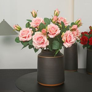 Fiori decorativi 5 pezzi Feel bordo arricciato fiore rosa seta artificiale finto bouquet da sposa matrimonio casa soggiorno arredamento festa floreale