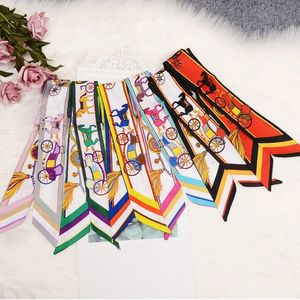 Lenço de seda bandana mulher lenço de cabeça pequeno longo fino faixa de cabelo estreito lenço saco cinta decoração imitado lenços de seda fita all-match v6Nv #