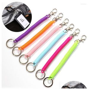 Keychains Lanyards 1Pcs Elastic Spring Rope Key Chains Rings Sier Color Metal Carabiner For Outdoor Cam Anti-Lost Phone Keychain Dro Dhrzl