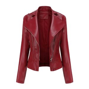 Womens Leather Faux Punk Rivet Jacket Spring Autumn Retro Turndown Collar Slim Casual Ladies Soft Moto Biker Outerwear 230831