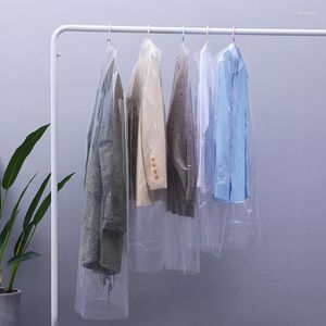 Storage Bags 10pcs Clothing Dust Cover Coat Suit Bag Transparent Plastic Dry Cleaner Disposable Hanging Pocket Home