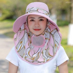 Geniş Memul Şapkalar Çiftçilik İşi Dış Mekan Çay Toplama Şapkası Polyester Çiçek Baskı Kovası Yaz UV Koruma Kadınlar Güneş Boyun Flap