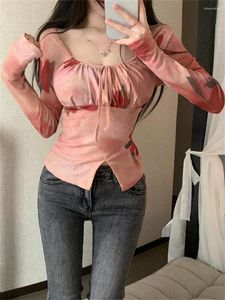 Women's Blouses PLAMTEE Slim-Fit Women Gentle Square Collar Full Sleeve Autumn Chic Tie-Dying 2023 Office Lady High Street Blusas