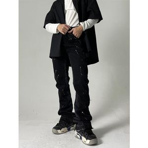 Męskie dżinsy Firmranch mężczyźni kobiety czarne dla mężczyzn 2022 Street Stored Stacked Buta Boy Boybriend Pants Moto Trouse203k