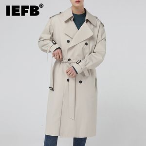 Rów męskich płaszcza IEFB w stylu koreańskim koronkowym trendem wiatrówki Środkowa długość luźna płaszcz streetwear w kolanach wysoki długi płaszcz 9C1816 230831