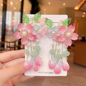 Hair Accessories Sweet Lovely Headdress Hanfu Ornament Tassel Cute Flower Accessory Headwear Kids Girl Hairpin Chinese Style Clip