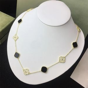 Дизайнерское ожерелье для женских модных ожерелья роскошного клевера 18K Розовое золото серебряное покрытие агат 10 алмазные подвесные девушки Валентин
