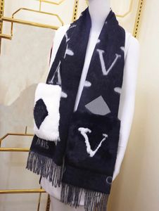 Sciarpa di design con lettera floreale con tasca con nappe Sciarpe invernali da donna e da uomo Griglie avvolgenti in lana calda con scialle kaki nero