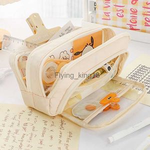 Pennsäckar dubbellager blyertsfodralskolan levererar pennor fall transparent stor kapacitet penna fall estuches kawaii stationer ut penncase hkd230831