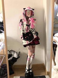 Giubbotti da donna Y2K Donna Cappotto con cerniera Halloween Agnello Giacca in pile Harajuku Punk Manica lunga Oversize 2023