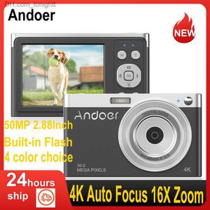 Camcorders Andoer 4K Цифровая камера видеокамельная камея 50MP 2.88-дюймовый экран IPS Auto Focus 16x Zoom встроенная вспышка с ремешком для запястья на переносе Q230831