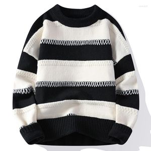 Men's Sweaters Men Knitted Sweater Casual Round Collar Slim 2023 Autumn Winter Thick Warm Patchwork Knitwear Mens Wool Pullovers