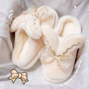 Pantoufles mignon lapin coton femme hiver maison fée princesse peluche chaud fond épais chaussures à bout fermé 230831