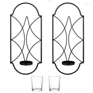 Candle Holders 2PCS Metal Wall Sconce Holder Decor Mounted Sconces With Glass For Fireplace Yard Pathway Black