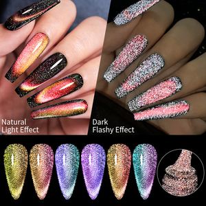 9D Kedinin Göz Oje UV / LED Ezilmiş Elmas Jel Tırnak Salonu için Kedi Göz Jel Seti Manyetik Jel Oje Neon Pop Glitter Çeşitlilik Jel veya DIY 6 Renk 7ml Kabarcık Kapalı