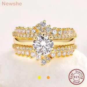 Wedding Rings she Yellow Rose Gold 925 Sterling Silver Engagement Ring Set for Women Enhancer Band High Grade Zircon Jewelry 230830