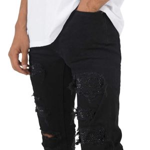 Moda FOG Estilo Hot Drill Hole Preto Personalizado Slim Fit Stretch Jeans Masculino