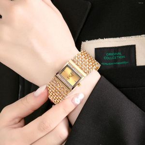 Wristwatches Creative Diamond Ladies Quartz Wristwatch Stainless Steel Band Analog Wrist Watch Fashion Square Dial Relogios Feminino
