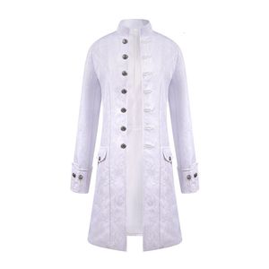 Gabardinas para hombres Hombres Blanco Jacquard Abrigo largo Vintage Steampunk Tailcoat Chaqueta Gótico Victoriano Frock Uniforme Halloween Cosplay Disfraz 230831