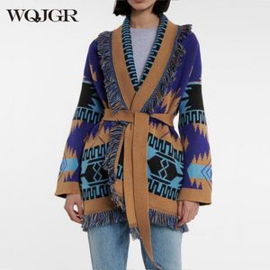 Womens Sweaters WQJGR Winter Cardigan Sweater Women Wool Kniited Tassel Colorful Print Loose Full Sleeve High Quality Female Coat 230831